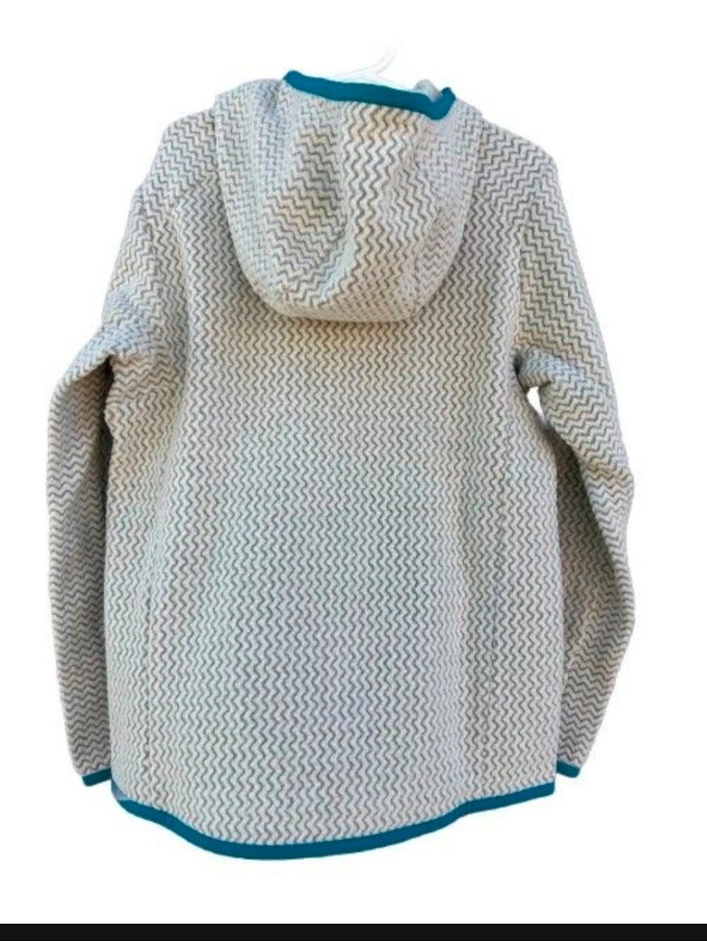 Patagonia Kids Hooded Puffer Jacket in White with Teal Accents Medium - Picture 2 of 6